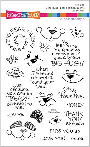 Spellbinders Stampendous Bear Hugs Face and Sentiments - Juego de sellos transparentes