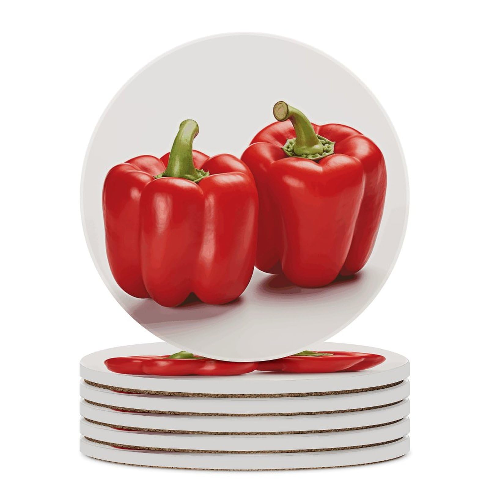 Dessous de verre en céramique lot de 6 ronds absorbants motif poivrons rouges pour table basse