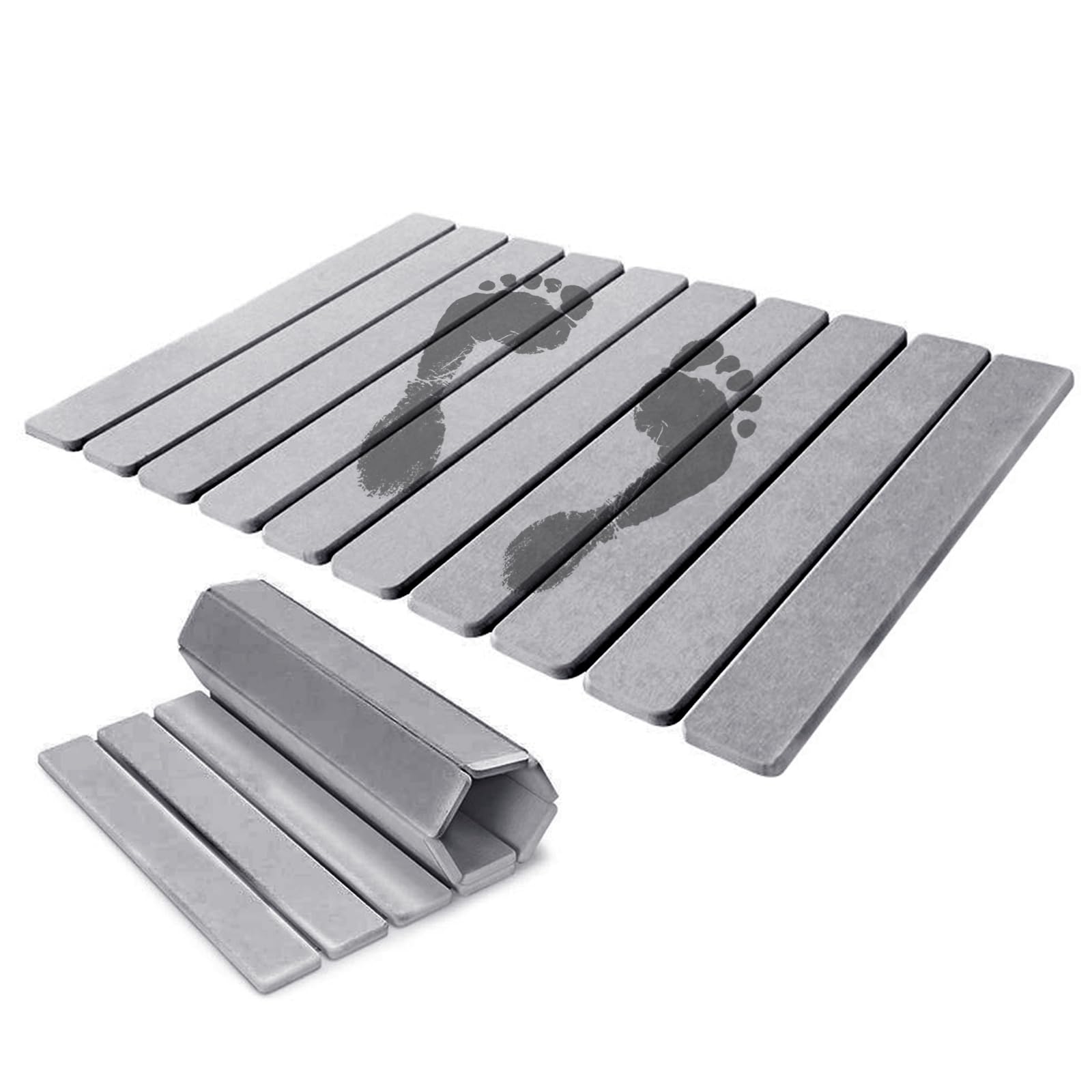 Kieselgur - Tappetino da bagno, 60 x 39 cm, pieghevole, con terriccio diatomeo, antiscivolo, assorbe l'acqua, ad asciugatura rapida, per bagno e cucina (grigio chiaro)