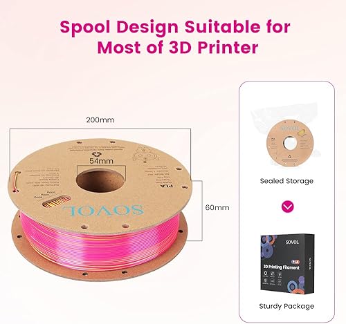 Miniatura 6 de Sovol Filamento de ácido poliláctico (PLA) de seda tricolor coextrusión de 0.069 in, filamento de impresora 3D, 2.2 libras, seda brillante, rosa,