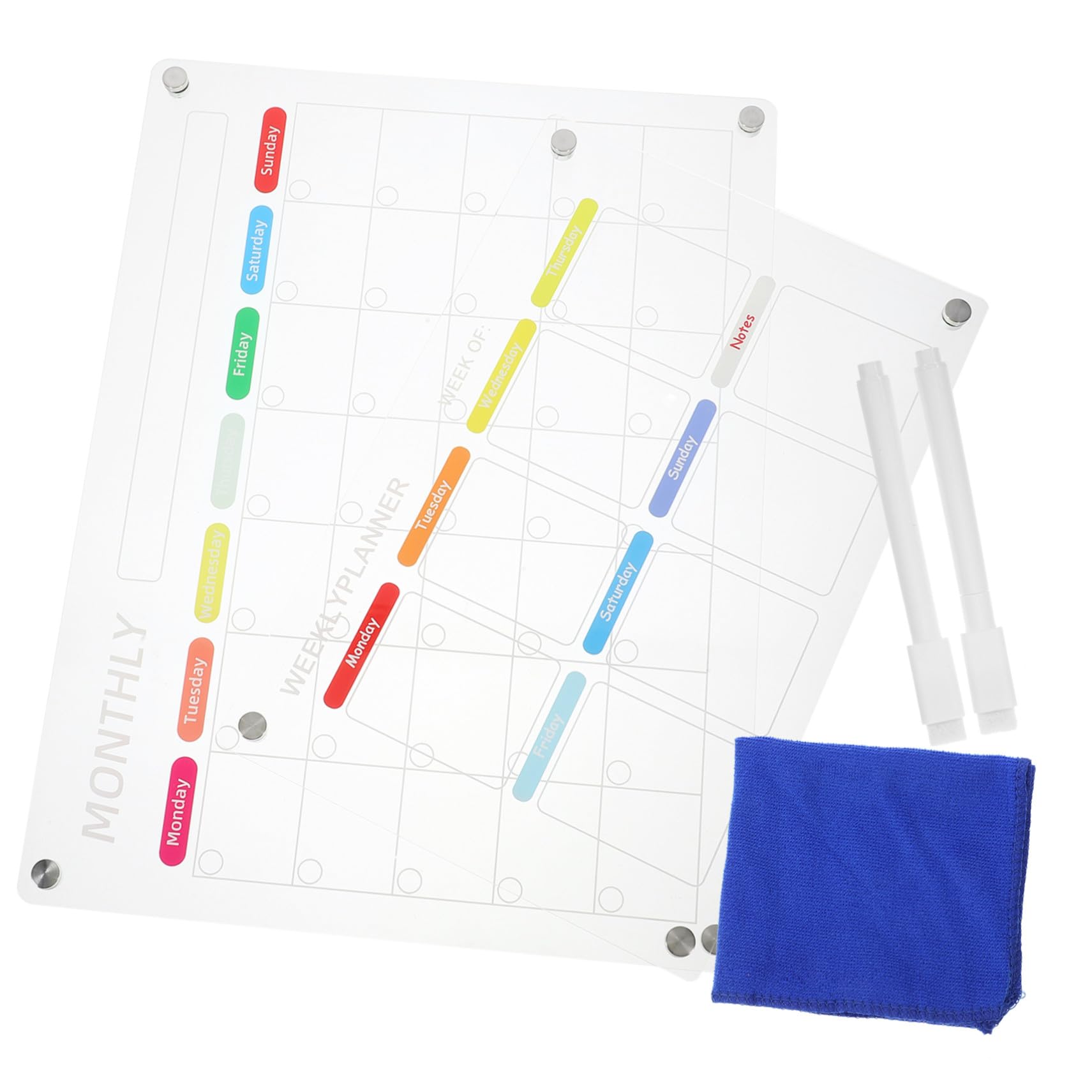 Lavagna Cancellabile per Frigorifero con Calendario Mensile e Settimanale Planner Trasparente per Lista To Do e Memo Include Pennarello Bianco e Panno Pulizia