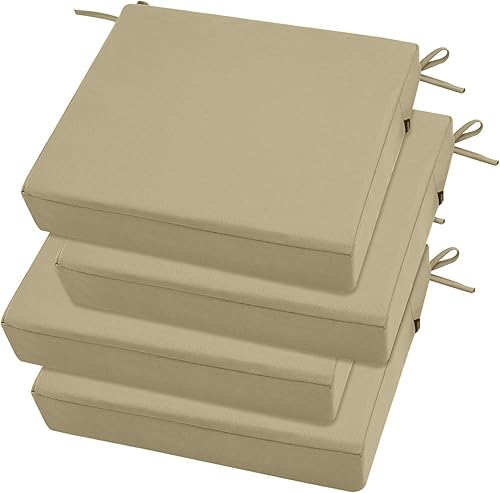 Miniatura 1 de idee-home Juego de 4 cojines para sillas de exterior, cojines impermeables para muebles de patio con lazos, cojines gruesos para sillas de comedor,