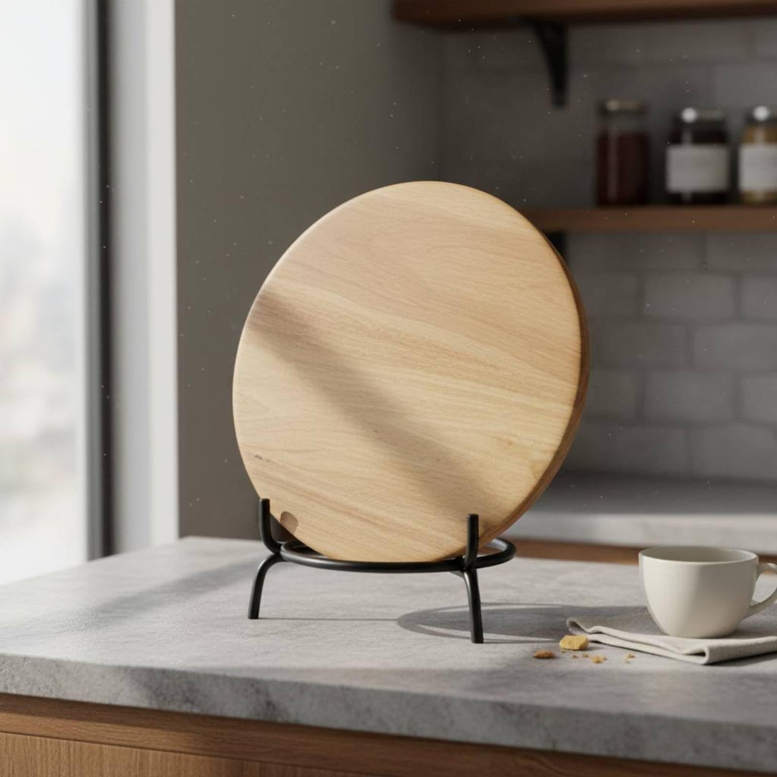 Qianly Alzatina per Pizza in Design in Legno Elegante Espositore per Dolci Stile Rustico Multiuso Porta Cupcake Rustico per Ristoratori, Brunch, Pasticceria, 30CM, Rovere Scanalato