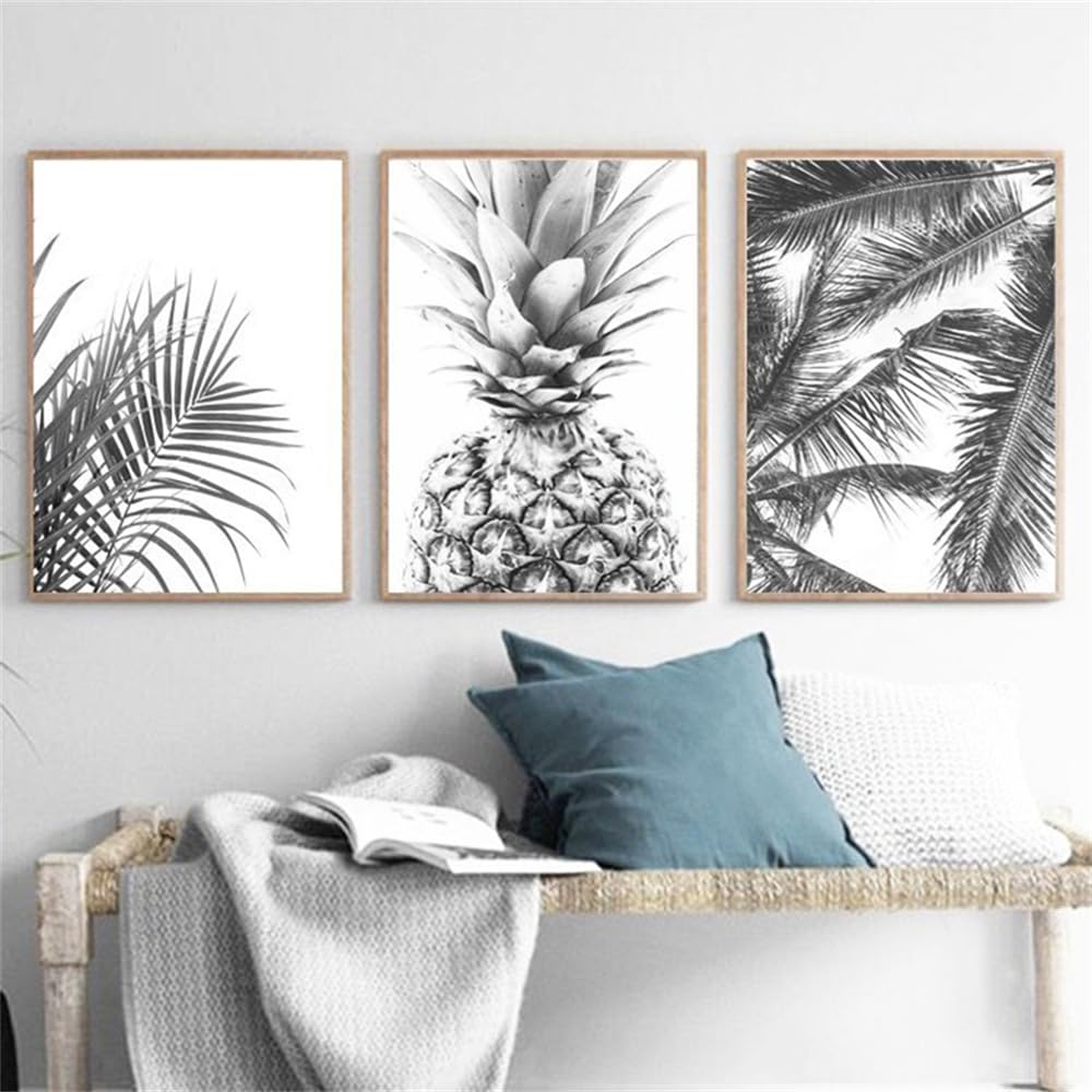 WBYZAC Botanical Posters-Nordic Minimalism Tropical Prints Palm Tree Leaves Wall Art Pineapple Poster Black White Canvas Painting Picture for Living Room Decor-60 * 70cm*3PCS (No Frame)