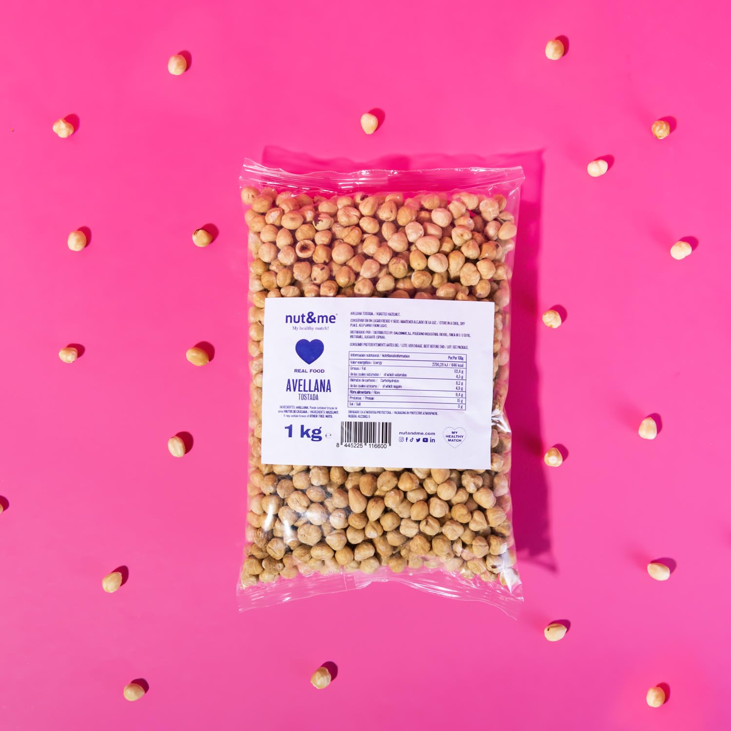 Avellana tostada repelada 1 kg nut&me | Sin sal | Keto| Sin gluten, sin aditivos | Sin OGM | 100% natural | Vegano |