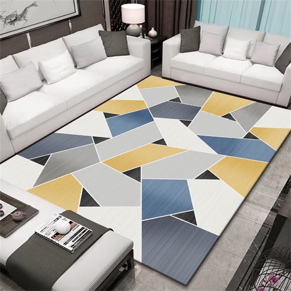 Tapis pour Chambres garçons Tapis de Sol antidérapant Gris Bleu Jaune Style d'impression géométrique Peut être personnalisé Tapis de prière 120X170cm