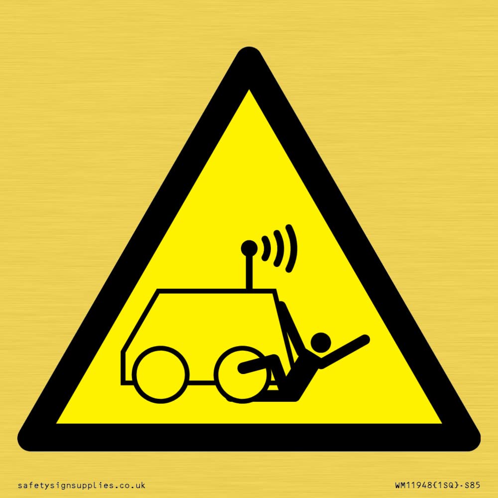 W037 Warning: Run over by remote operator controlled machine Sign - 85x85mm - S85