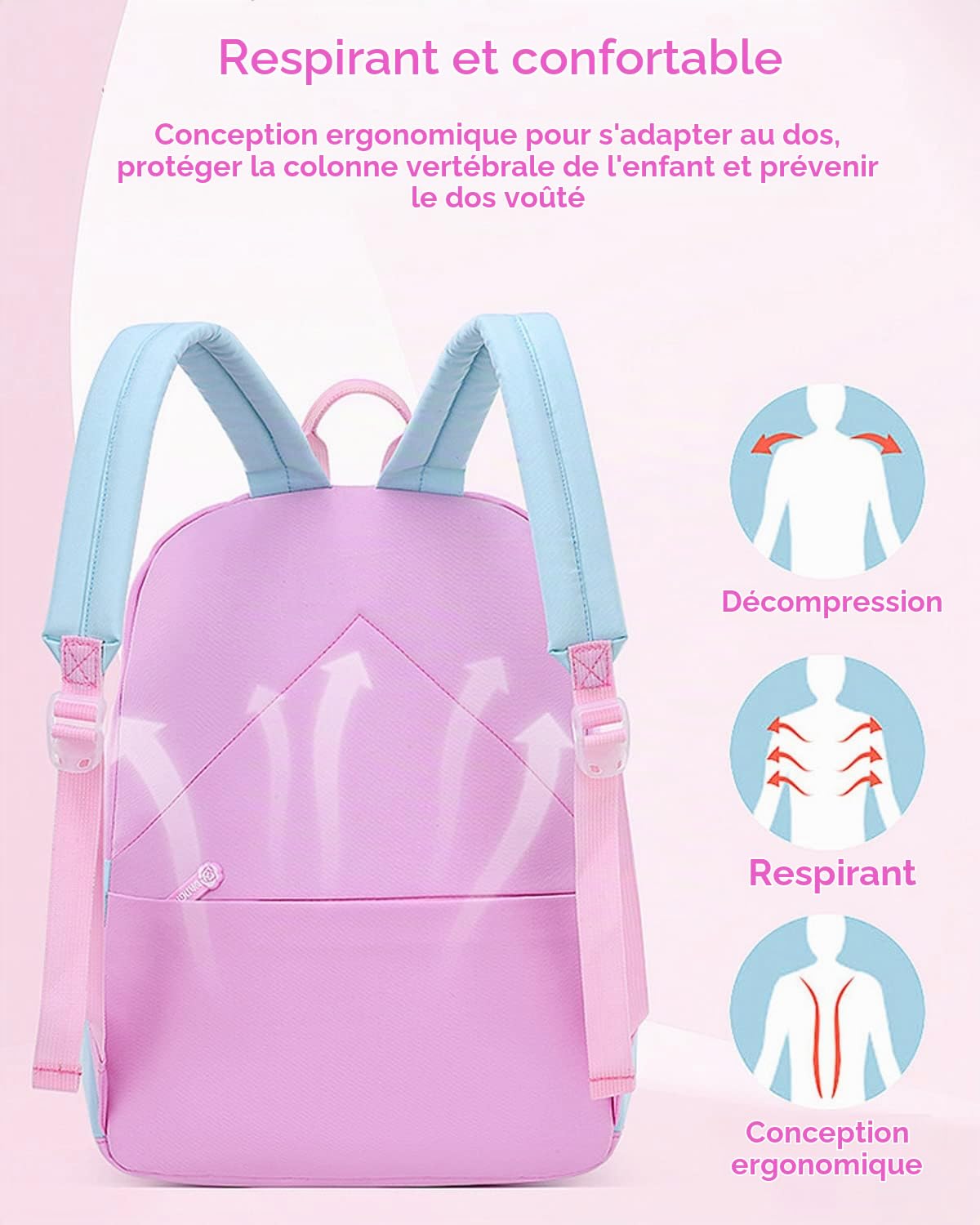 Sac à Dos Enfant Maternelle, Cartable Fille Primaire, Sac Ecole en Nylon Léger et Imperméable pour Les Enfants de 6 à 10 ans