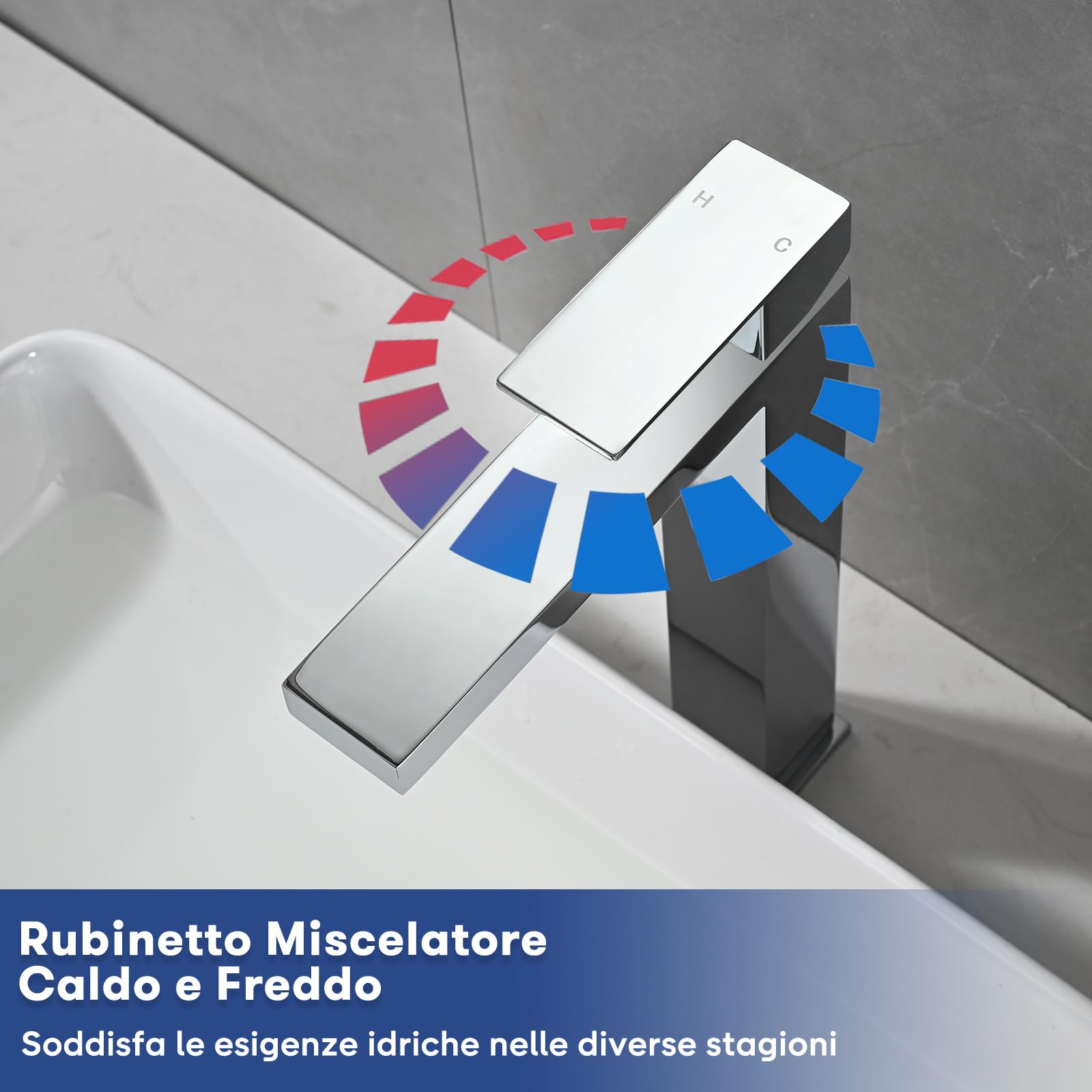 Rubinetto da Bagno Cromato, Miscelatore Lavabo Alto, Rubinetto Lavabo per Bagno, Miscelatore Acqua Calda e Fredda Regolabile, Acciaio Inossidabile (Argento)