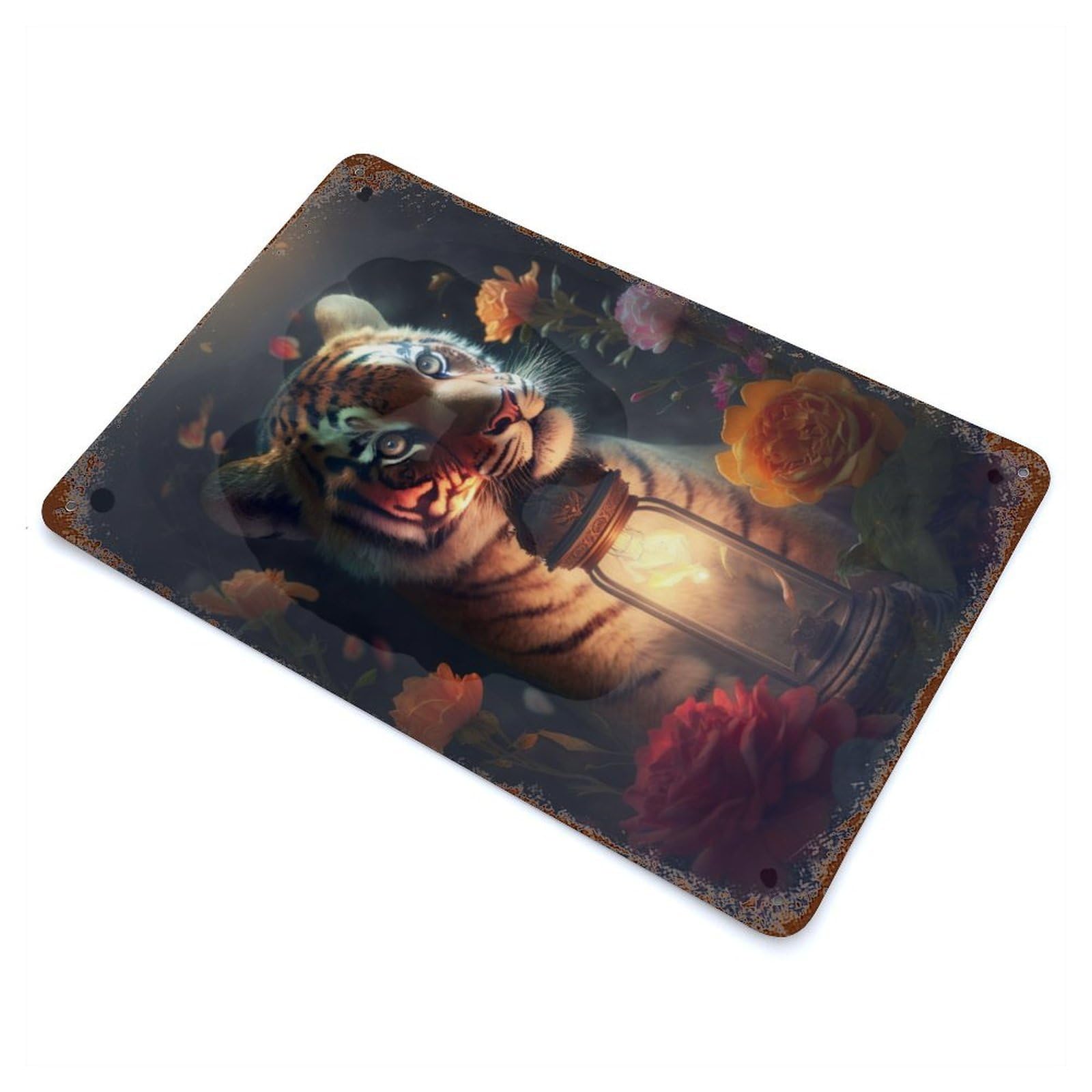 Distressed Metal Wall Sign The Magical Tiger Cub 11.8"x7.9", Retro Wall Decor for Basement, Hobby Room And Garage Decor