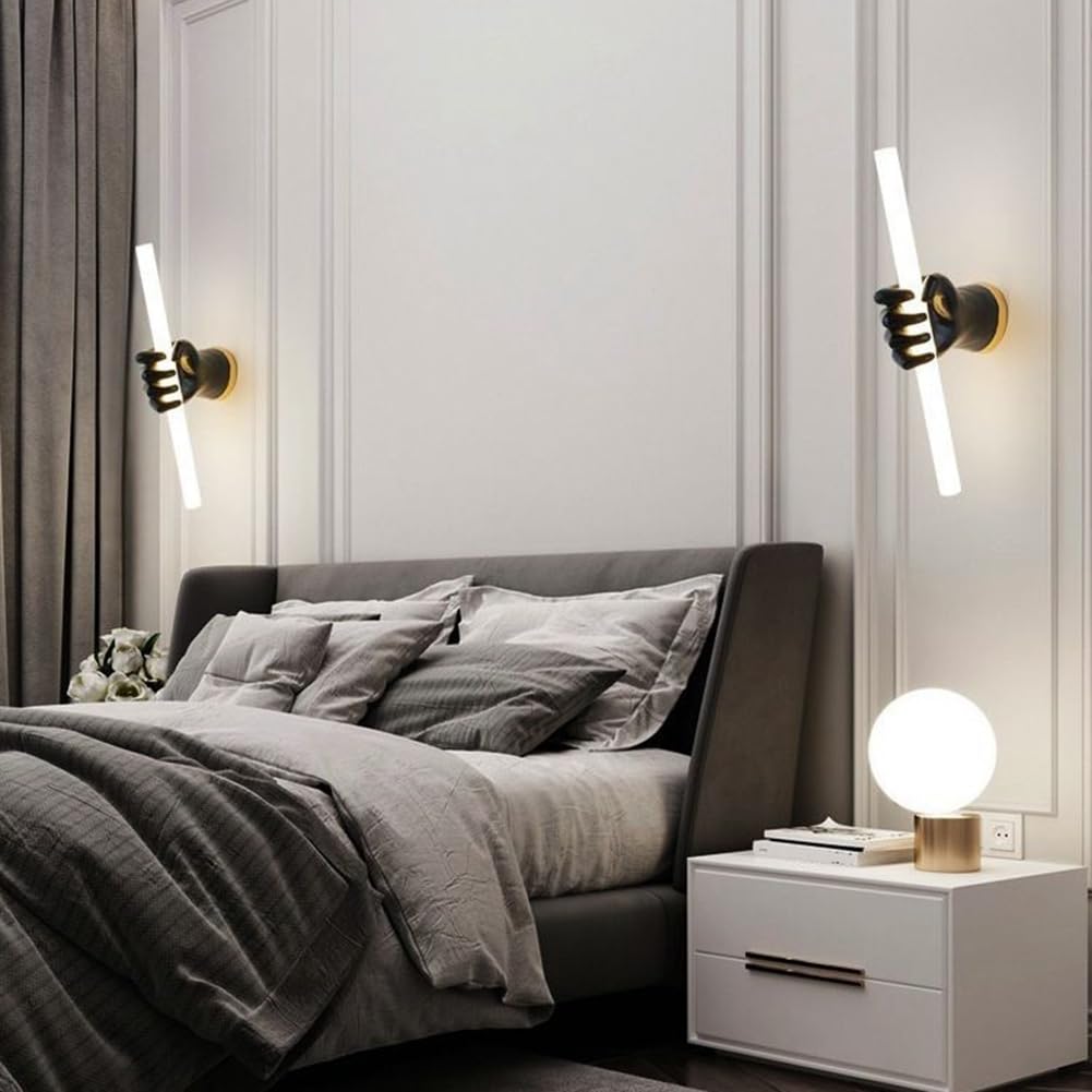 Lámpara de Pared con Puño de Resina de Arte Moderno, Decoración de Pared de Fondo Interior, Lámpara de Pared LED para Cabecera, Lámpara de Pared Negra para Pasillo, Cafetería, Bar
