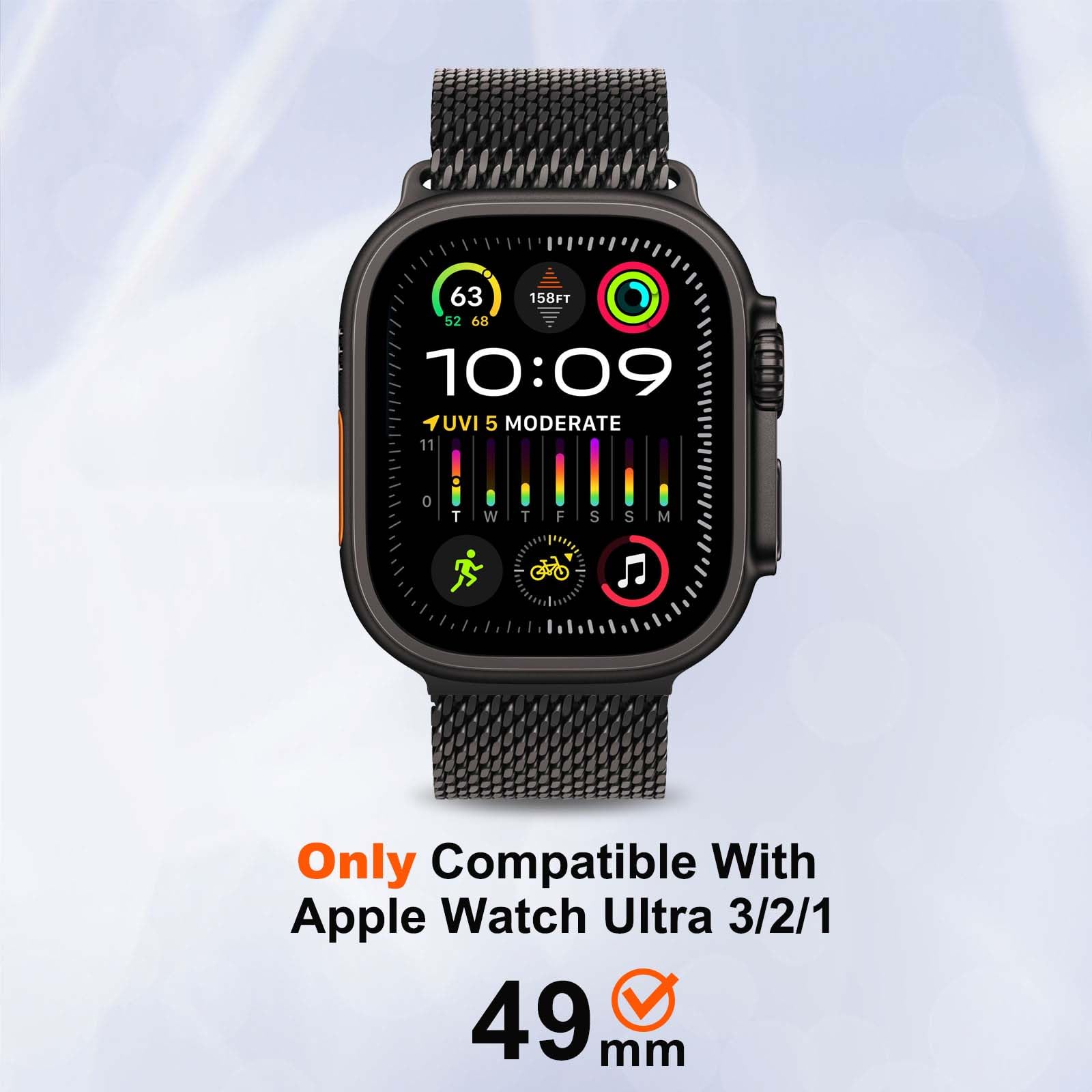 2 in 1 Hülle Kompatibel mit Apple Watch Ultra 3/2/1 49mm, Robuste Schutzhülle mit Rückrahmen für iWatch 49 mm, Schwarz