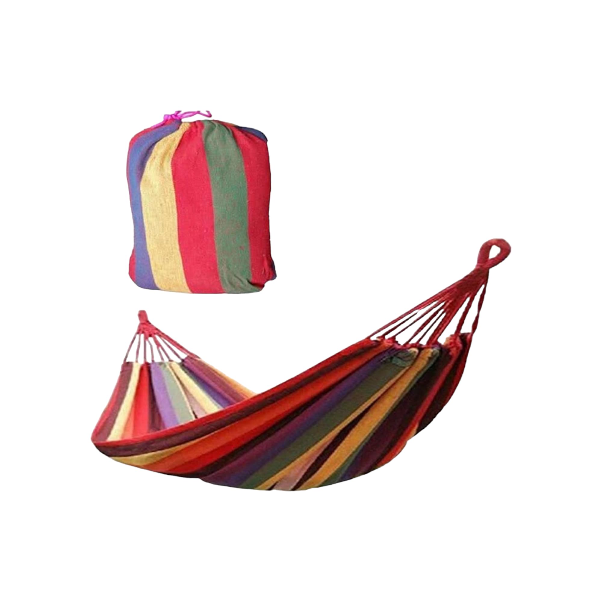 Benson Hammock with Carabiner Hook - Complete - 200 x 100 cm, Hamac, Hangmat, Comfortable, Stable (Stripes)