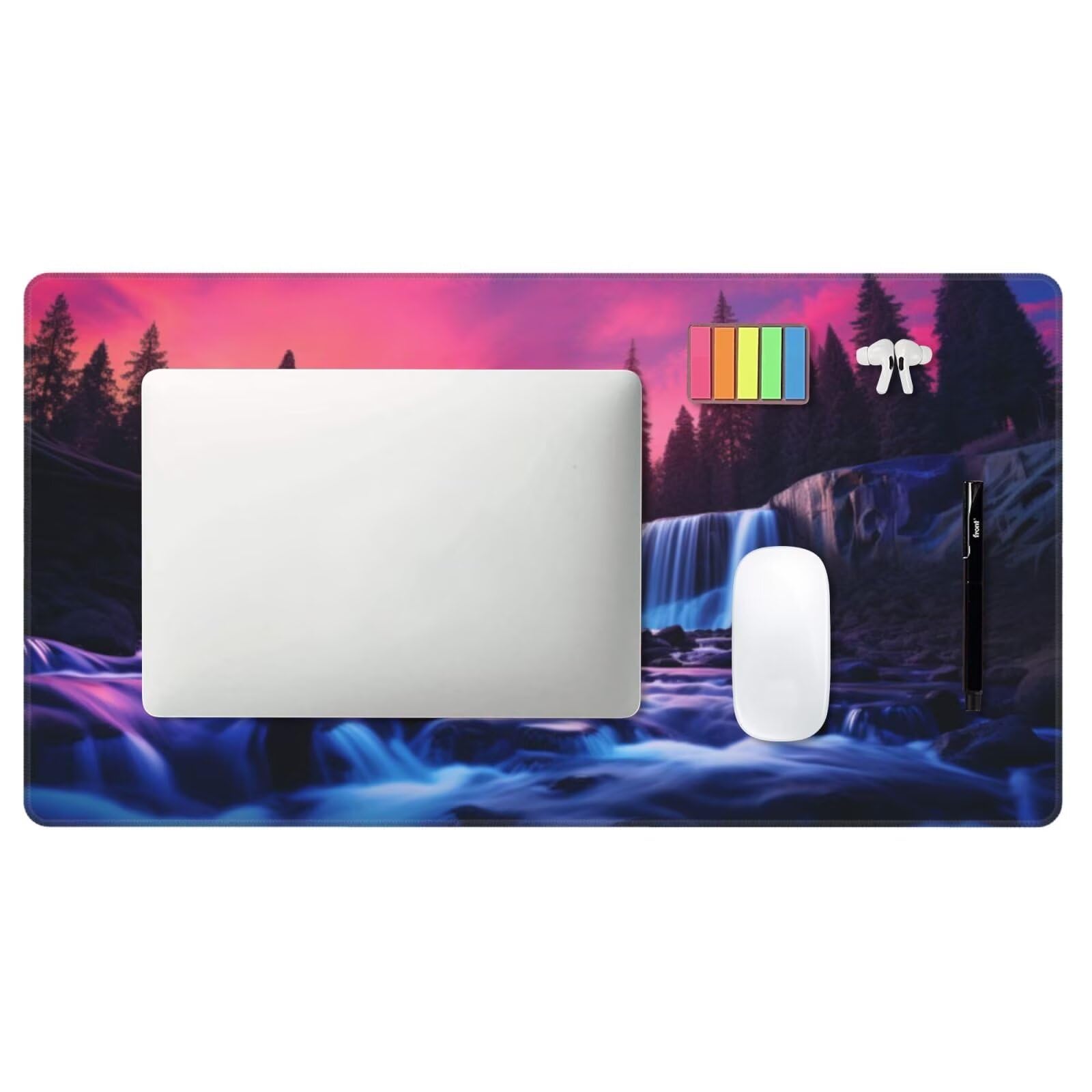 Alfombrilla de Ratón Gaming Grande XXL 1400x600x4mm con Bordes Cosidos, Tela de Micro Tejido, Base Goma Antideslizante y Mouse Pad, para Teclado Jugadores Escritorio, PC, Oficina Cascada Morada Y6750