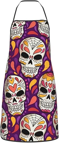 Delantal de calavera de azúcar, delantales de cocina para hombres y mujeres, delantal de cocina, delantal de chef, delantales de jardín ajustables