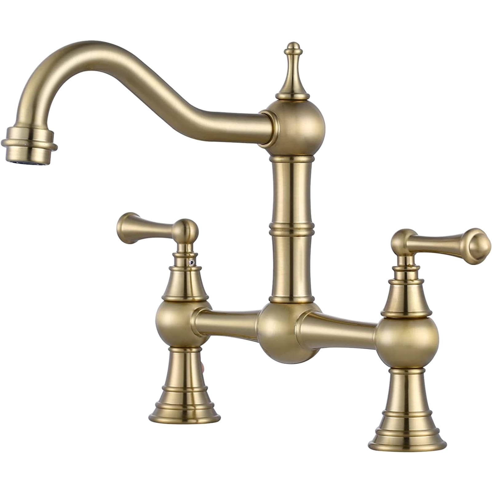 Brushed Gold Brass Kitchen Sink Faucet with Side Sprayer Elegant Bridge Design Durable and Stylish Tap for Modern Kitchens Easy Installation Corrosion Resistant