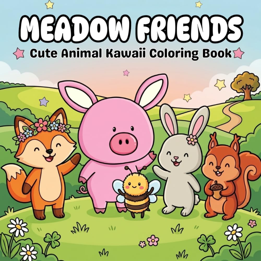 Meadow Friends: Cute Animal Kawaii Coloring Book