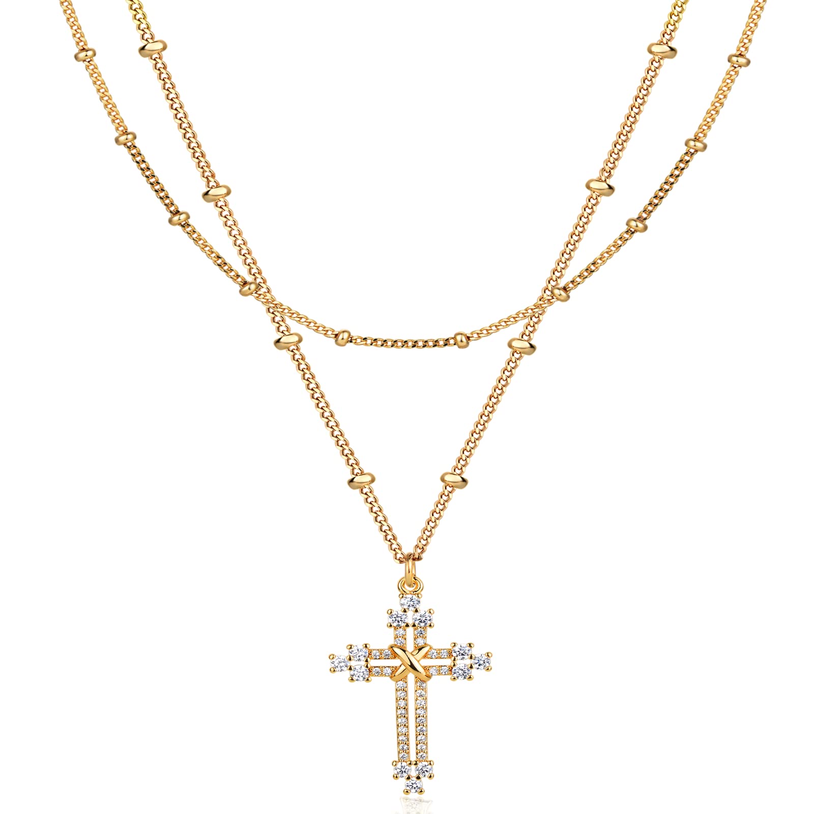 Gdcoinlayered Gold Cross Necklace For Women 18k Gold Plated Faith