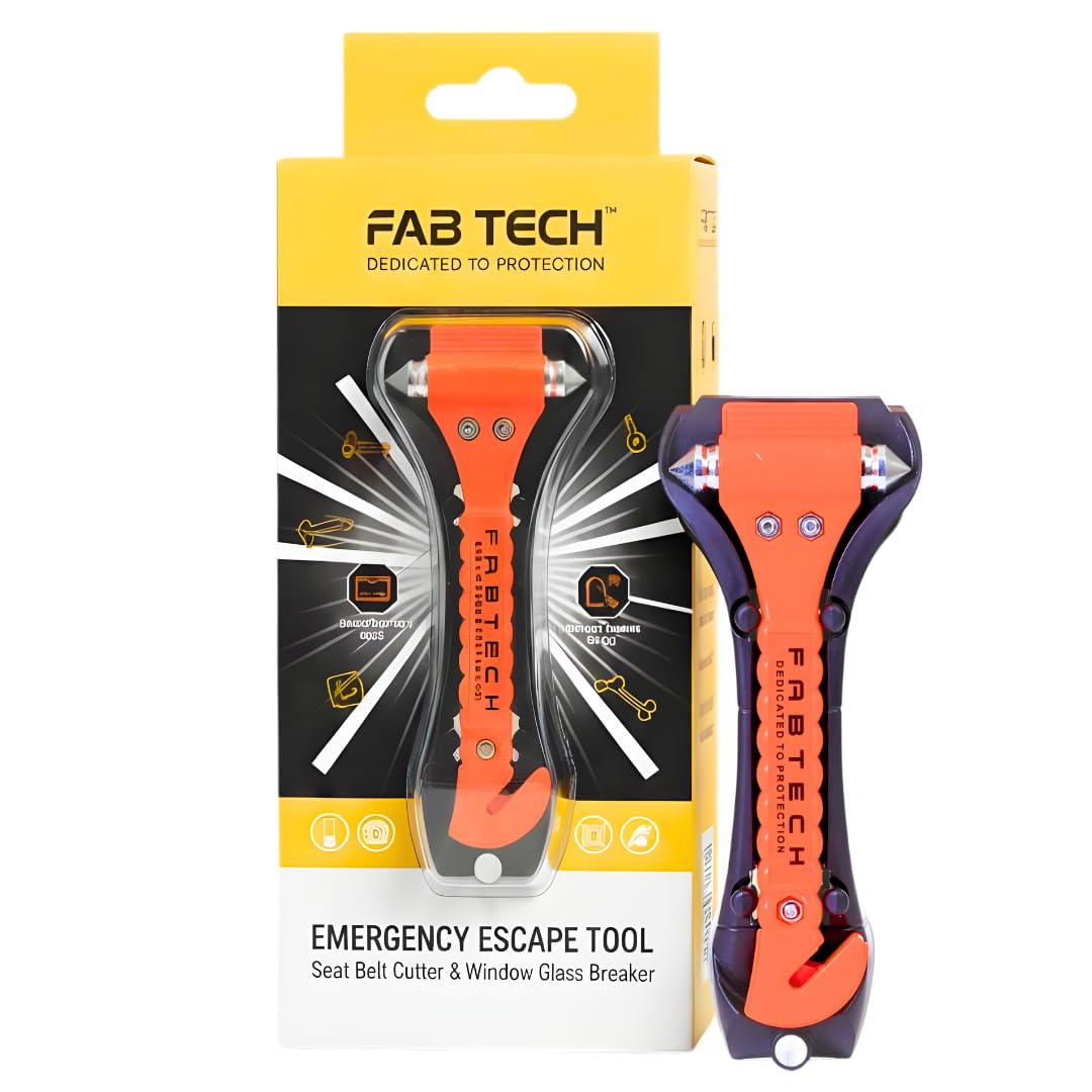 FAB TECH 2-in-1 Car Safety Hammer – Emergency Window Glass Breaker and Seatbelt Cutter, Vehicle Escape Tool/Emergency Rescue Kit for Accidents & Submersion (1)