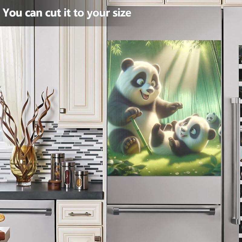 かわいいパンダネイチャーグリーン食器洗い機磁気カバーデカールビニール装飾パネルデカールホームキッチンデコレーション、66.0 cm