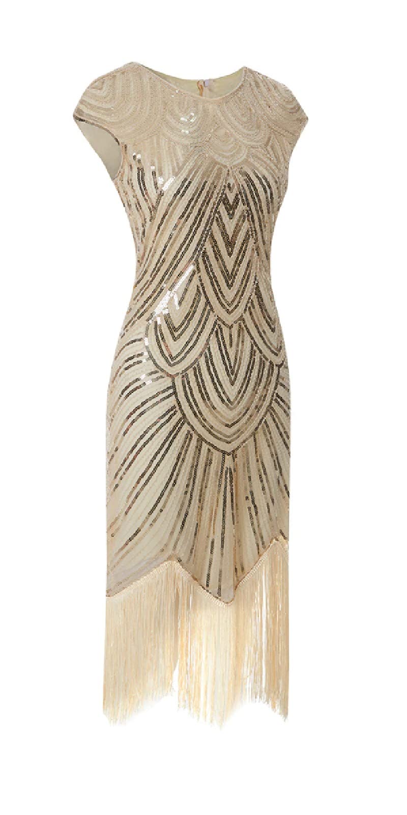 MIMIKRY Robe Charleston à paillettes pour femme avec franges