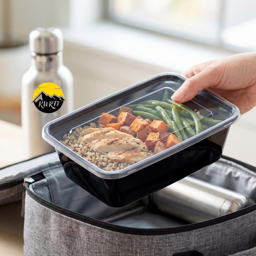 KURTT 100 piezas, contenedores para preparación de comidas, recipientes para comidas, tazones para microondas con tapas, recipientes para conservar alimentos frescos, reutilizables, aptos para