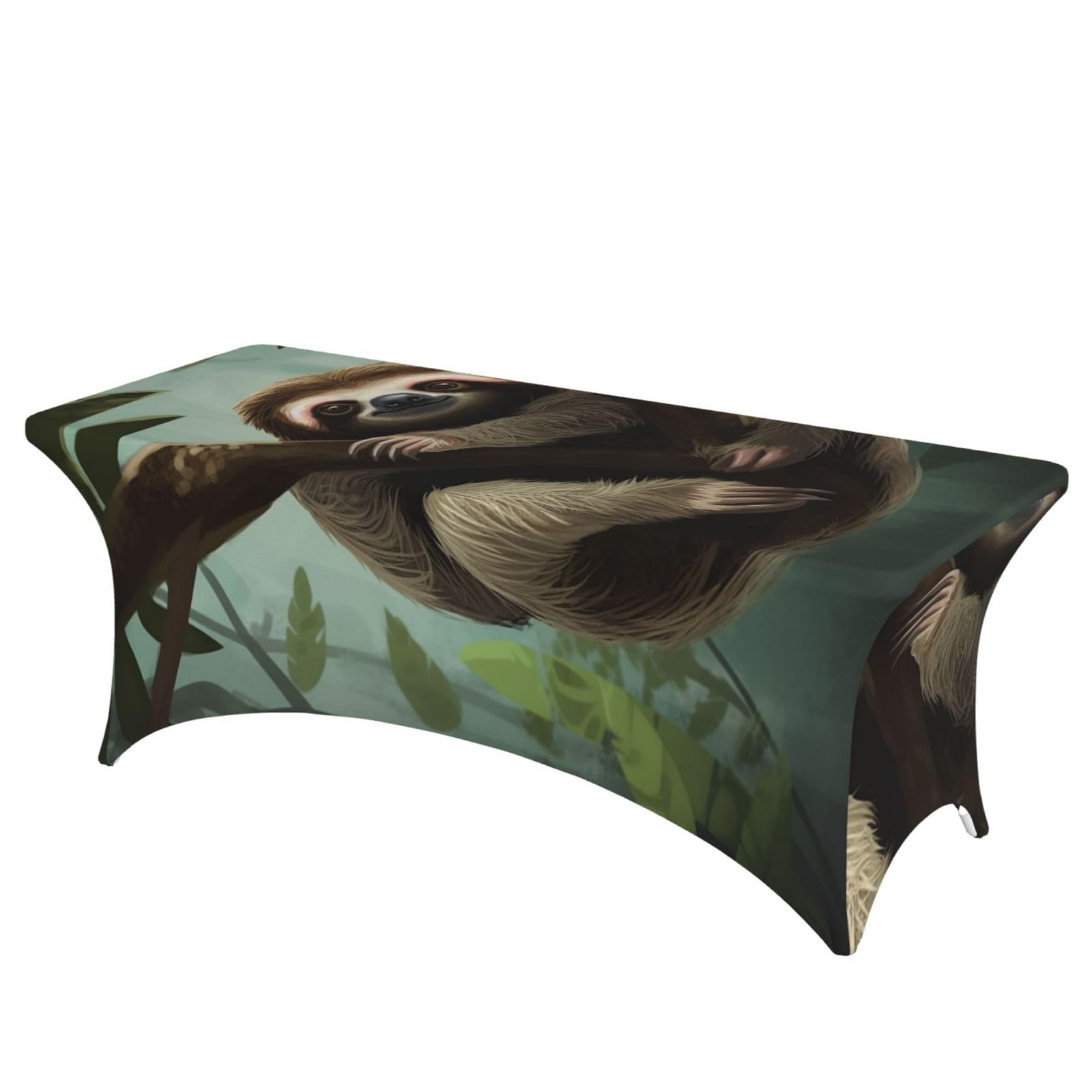 BWQTRYD Sloth Table Cover for 6 Foot Tables, Washable and Wrinkle Resistant Stretch Spandex Table Cloth, Universal Rectangular Fitted Tablecloth Protector for Wedding, Party