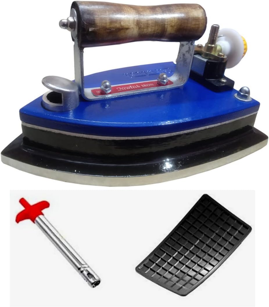 5.5 kg Newtech LPG Gas Iron press [ 5.5 kg India's No.1 Brand] Best for Dhobi/Laundary [Heavy duty + Longlife+ Free lighter + Mat] with Wooden Handle (lakdi ka handle)