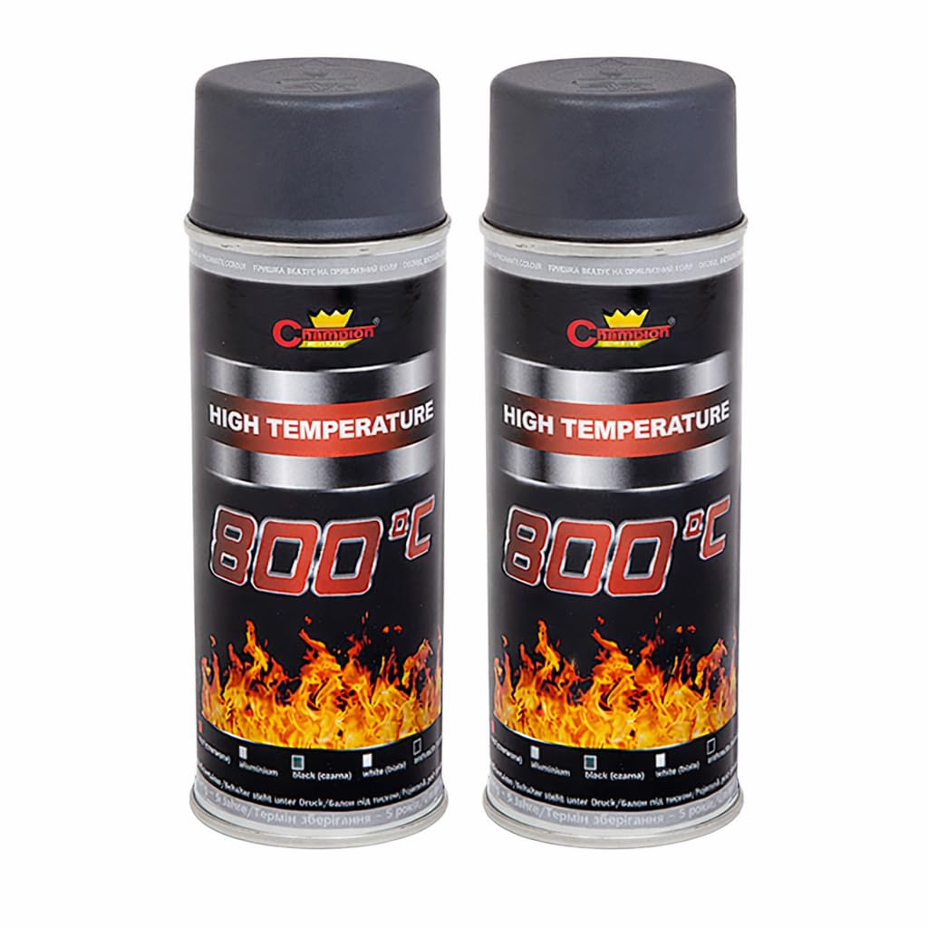 2 x 400 mL Grey Anthracite Heat-Resistant Enamel Spray Paint Silicone-Based Up to 800°C - High Temperature Metal Coating for Grills, BBQs, Fireplaces, Stoves, Flues, Boilers, Radiators, Exhaust Parts