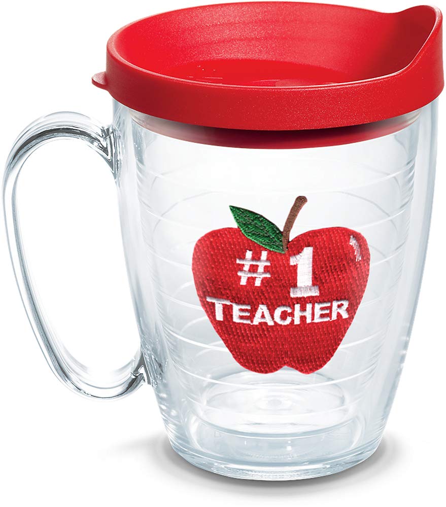 No1 Teacher - Apple 16 oz Coffee Mug with lid
