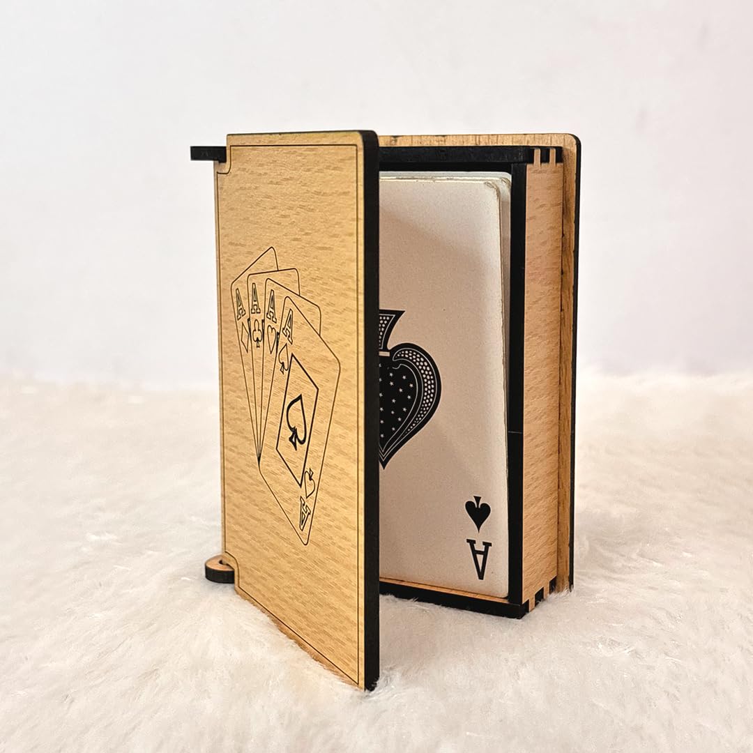 ALPHA NOVA CREATIONS Wooden Playing Card Holder Box – Handcrafted Storage with Royal Flush Design | Vintage Look, Personalized Gift for Poker Lovers, Gamers & Collectors 2