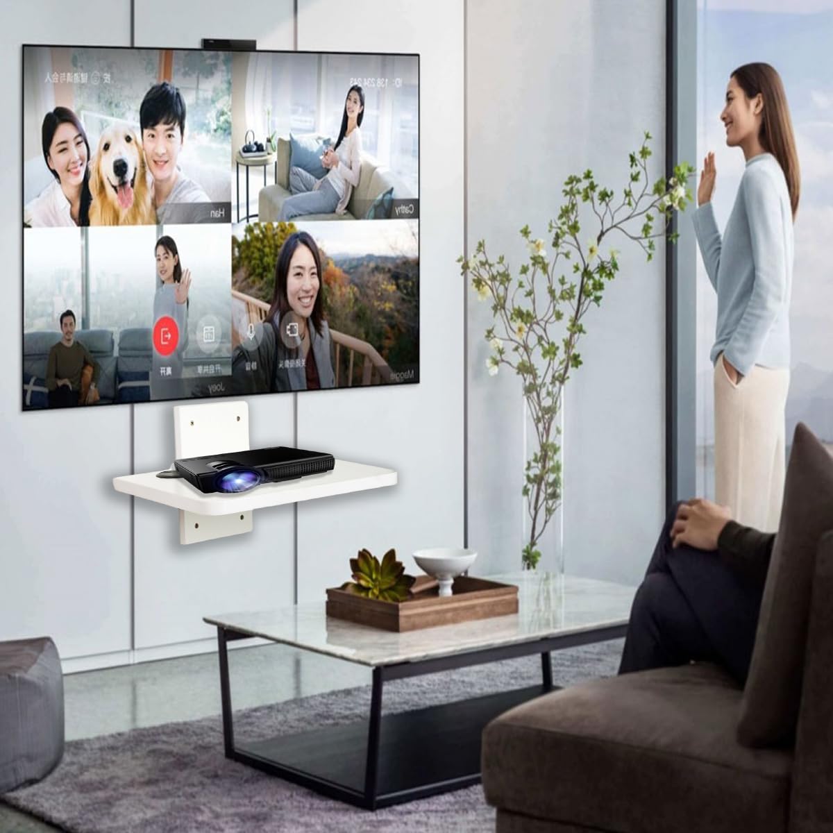 Mensola TV Da Parete BiJun 2 Ripiani - Legno Multistrato Bianco, Per Console, DVD, Decoder