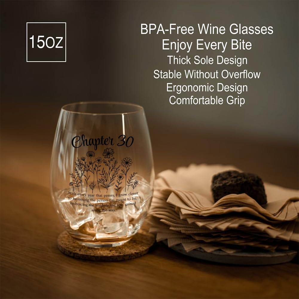 Perfectinsoy Chapter 30 Stemless Wine Glass, Time Commemorative 30th Wine Glass, Motivational 30th Birthday Gifts for Men Women Friends Coworkers Sister Brother Congratulation Party - Image 3