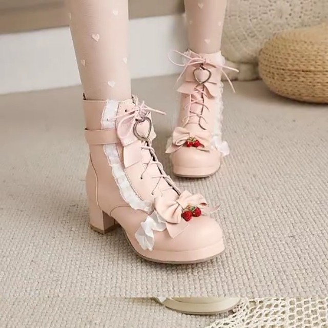 treat ürself ribbon girly pumps boots Sugar Thrillz Ribbon Lace Up Knee High Platform Boots - Pink