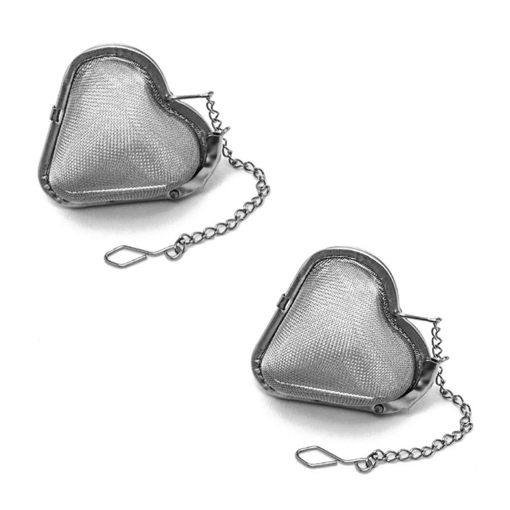 Mayata 2pcs Stainless steel fine mesh seasoning ball kitchen soup spice stew filter kitchen tool metal tea bag tea ball (2pcs Heart Shape),Silver,5.5X6CM