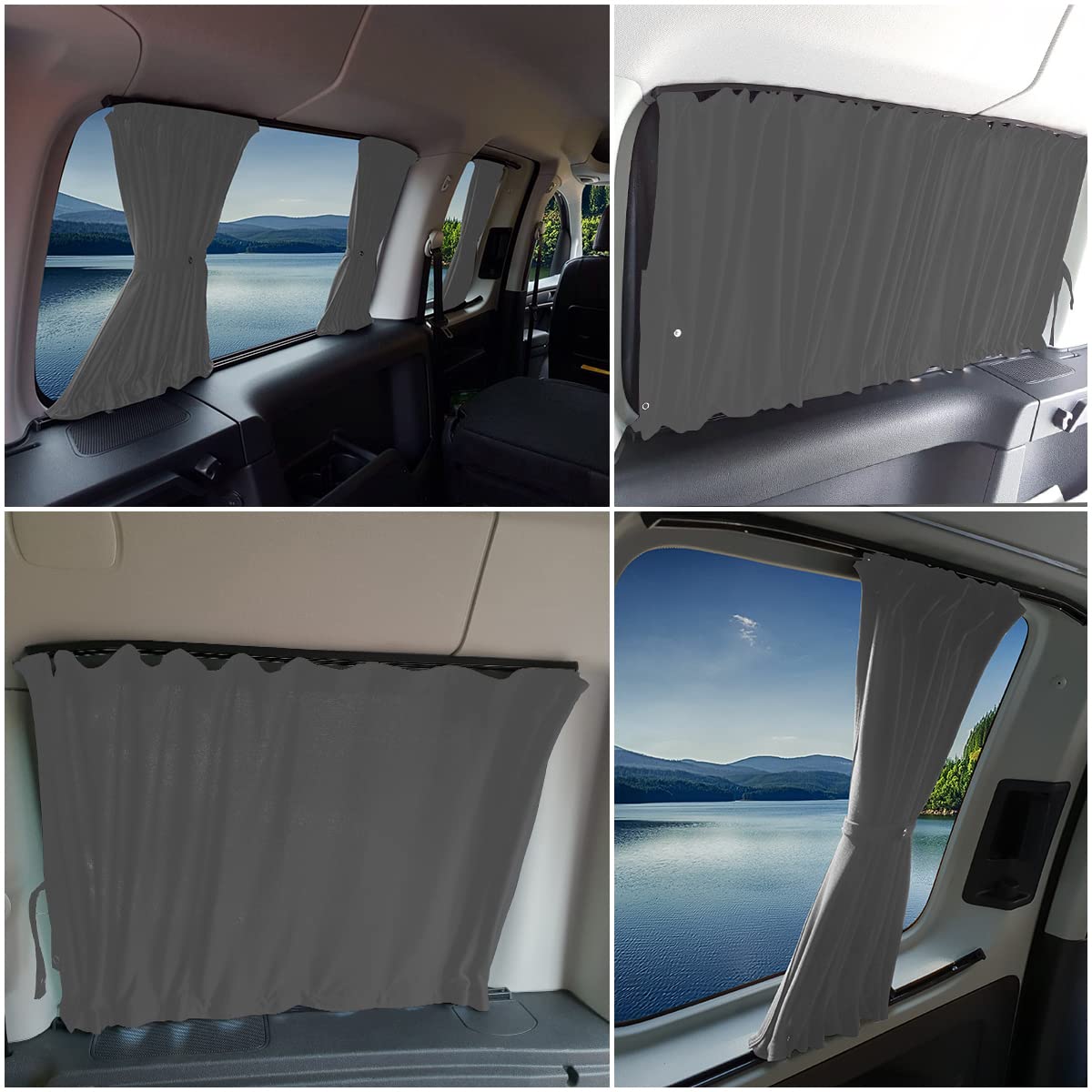 BREMER SITZBEZÜGE Maß Gardinen Vorhänge Sonnenschutz kompatibel mit VW Caddy 3 & 4 Kurz Maxi mit Heckklappe 2003-2020 in Grau Camping Zubehör Wohnmobil Zubehör Camper Gardinen Set 722