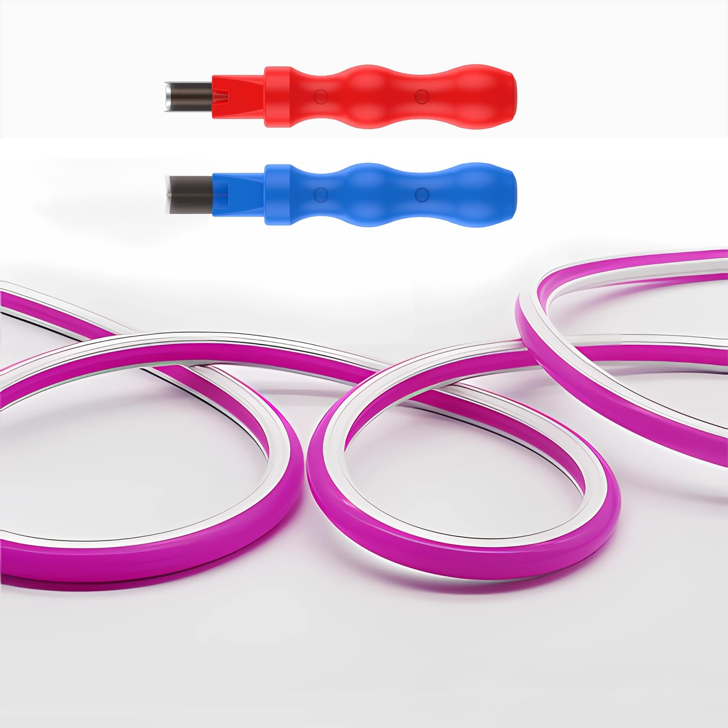 JARBIH Separated Neon Flexible LED Light Strip Cover, 16.4ft 8mm Wear Free DIY Bendable Silicone Diffuser Cover with 2 Pcs Neon Light Cutter, for Bar Car Outdoor Home DIY Decor(Purple)