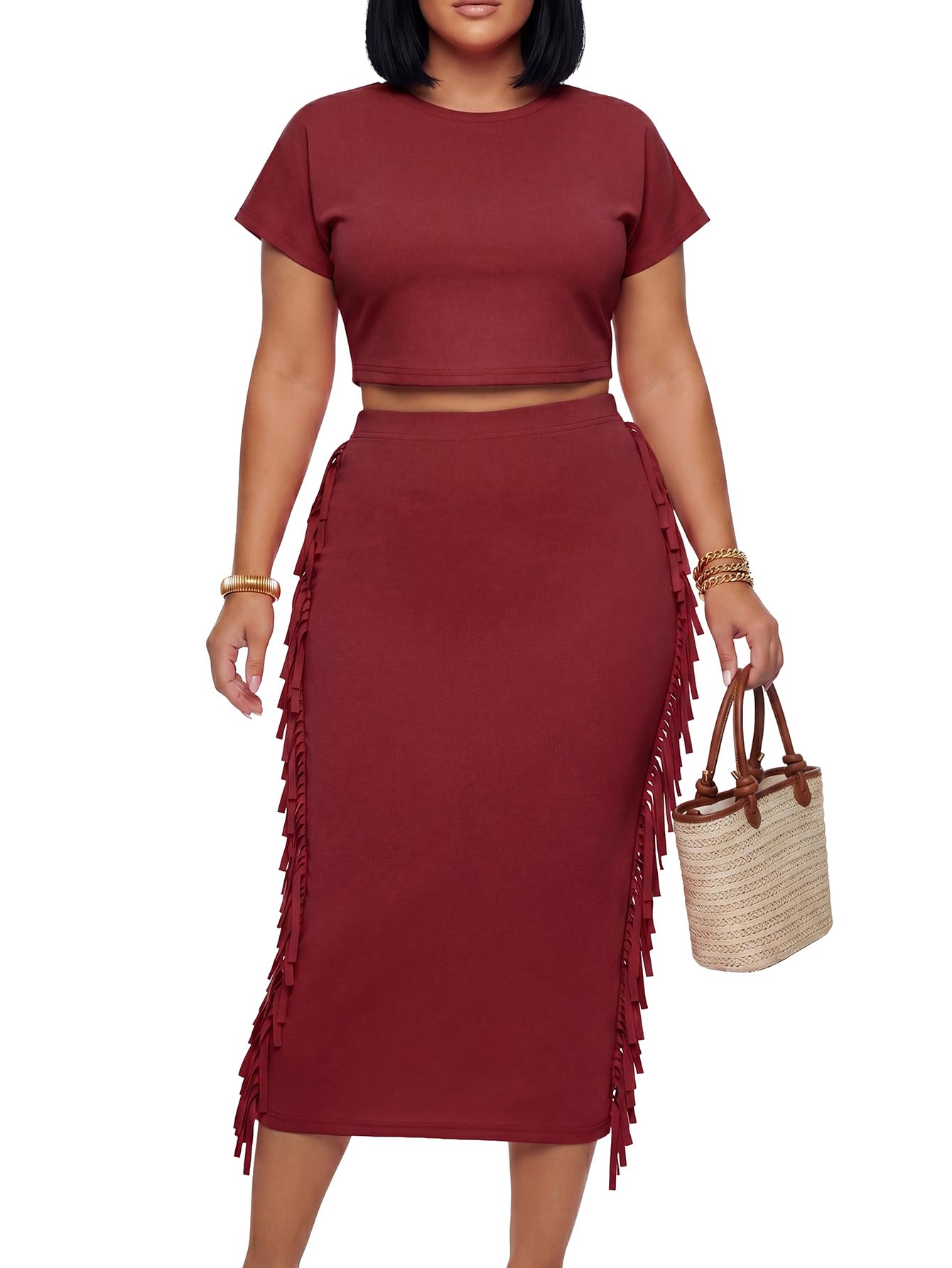 LYANER Women's Fringe Casual 2 Piece Outfits