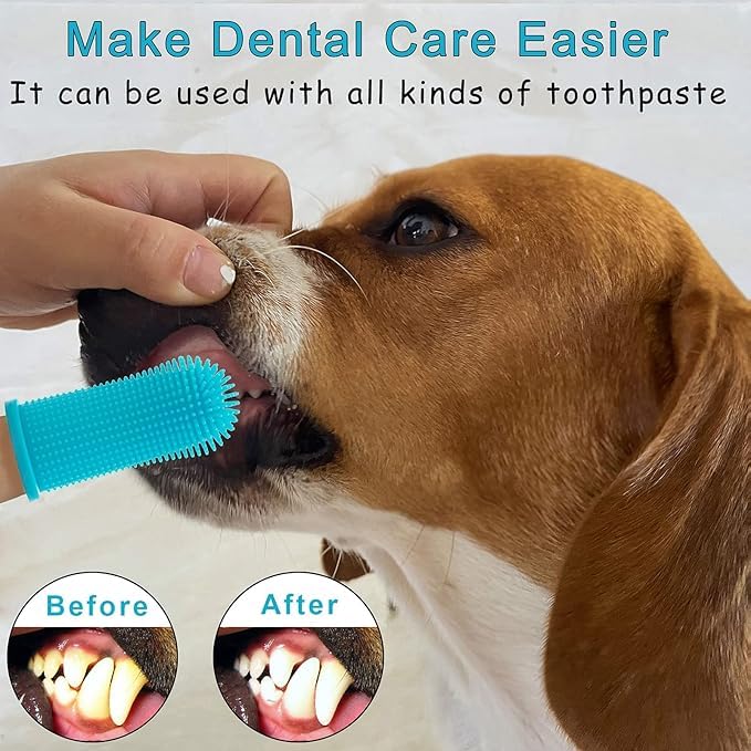 Aujzoo Set di spazzolini da denti per cani (6 confezioni), spazzolino da denti per animali domestici a 360º per la pulizia dei denti di cani e gatti, spazzolino da denti in silicone
