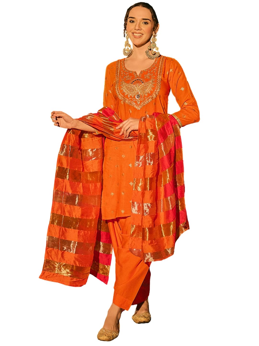 navlik Women's Viscose Silk Embroidered and Printed Straight Kurta with Pant and Dupatta Sets (NK-942)-picture-45