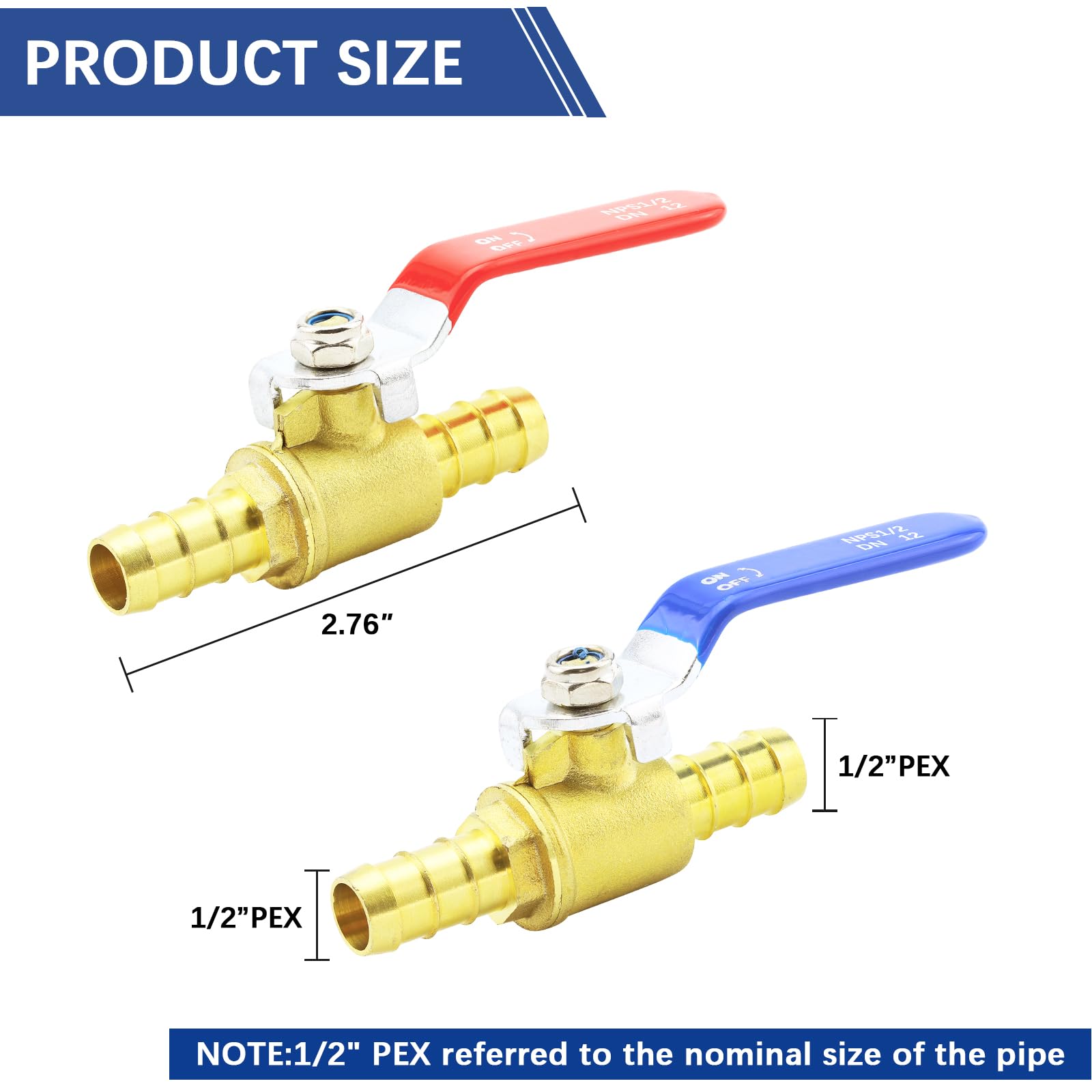 Válvulas de bola PEX de 1/2 pulgada, 12 válvulas de bola de cierre de puerto completo de latón PEX, válvulas Pex de un cuarto de vuelta para agua caliente y fría