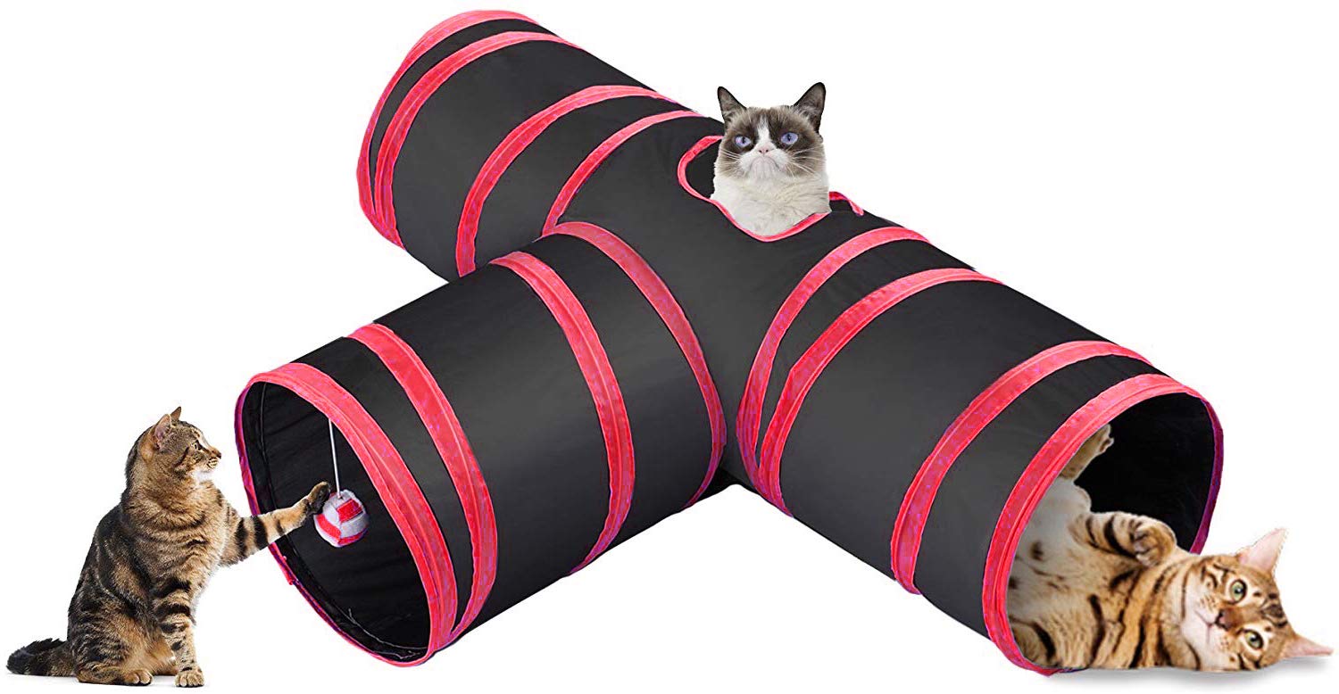 Western Era Big Size Joyful Cat Tunnel Toy 3 Way Collapsible for Indoor & Outdoor Play with Hanging Toy Ball for Cat, Puppy, Kitty, Kitten (Red) (B084X97PMZ) Amazon Price History, Amazon Price Tracker