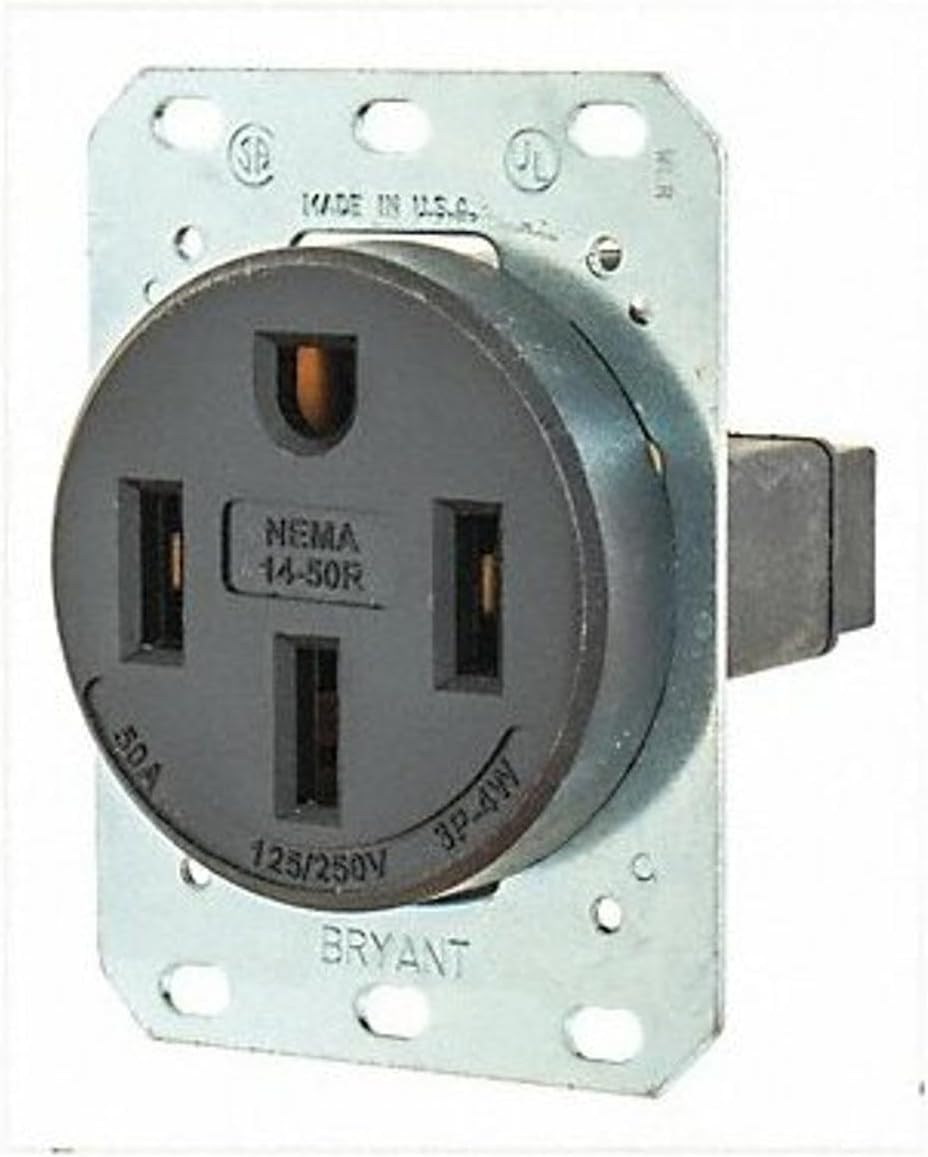 Bryant Electric 9450FR 50 Amp 125/250V NEMA 14-50R Flush Straight Blade Receptacle, Black