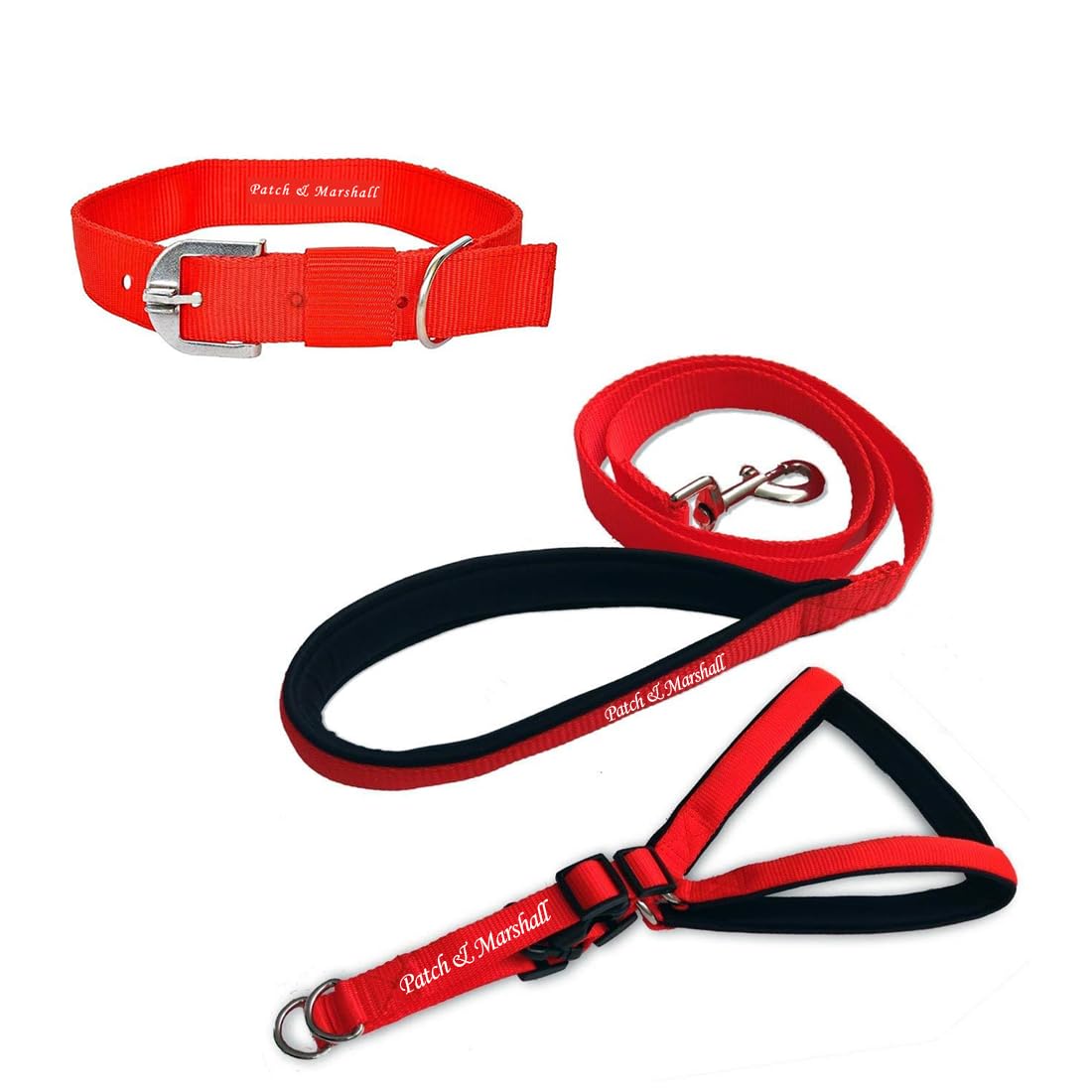 Patch & Marshall Dog Neck Collar Belts And Leash Set, Nylon Poly (Leash Size 1.5M-2Meter) (3/4", Red) (3/4" Collar,Leash & Padded Harness)(Padding Color May Vary) (B0CW1ZFLRN) Amazon Price History, Amazon Price Tracker