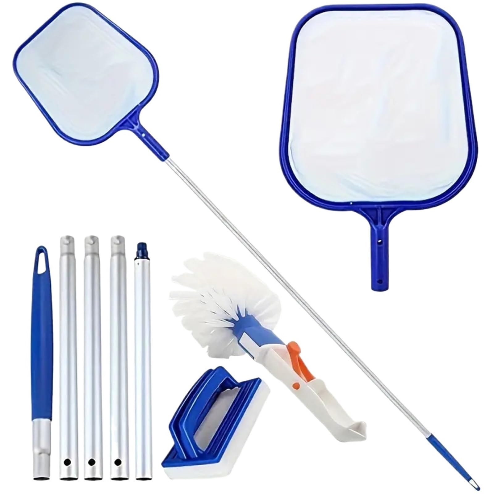 Cepillo De Piscina Kit de Limpieza Piscinas 3 Piezas | Poste de aluminio de 5 secciones con desnatador de hojas y cepillo for piscina