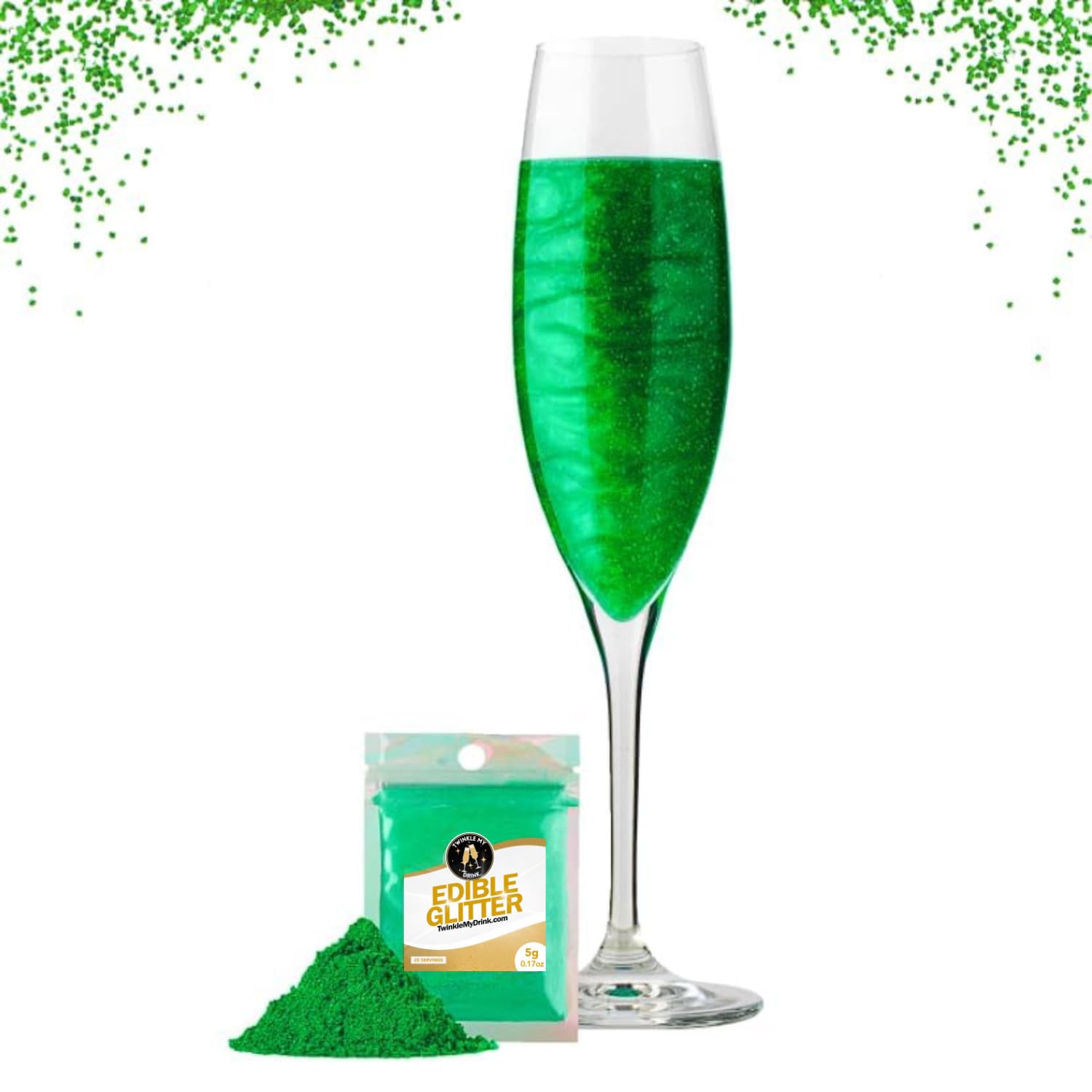Twinkle my Drink® Green Edible Glitter for Drinks, Cocktails & Cakes | Perfect for Pride Decortations Accessories | ST Patricks Day Decorations | Drink Shimmer | 5g 25 Servings