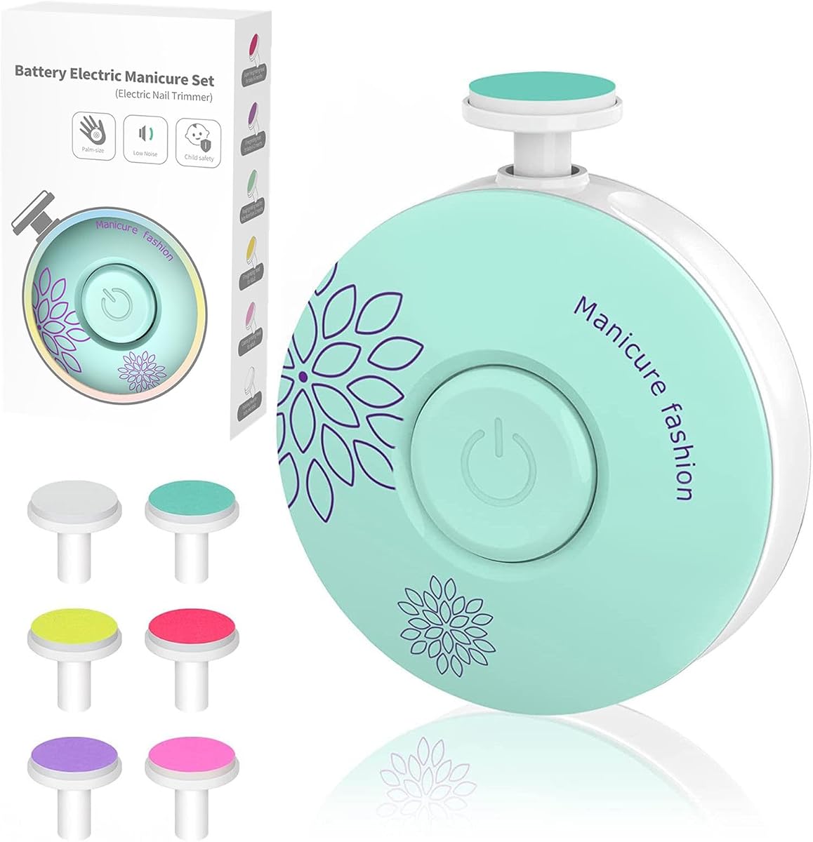 Baby Nail File Electric, Easy & Safe Baby Nail Trimmer for Newborn Infant Toddler, Whisper-Quiet Baby Nail Clipper, 6 Grinding Heads, Green, Baby Shower Gift