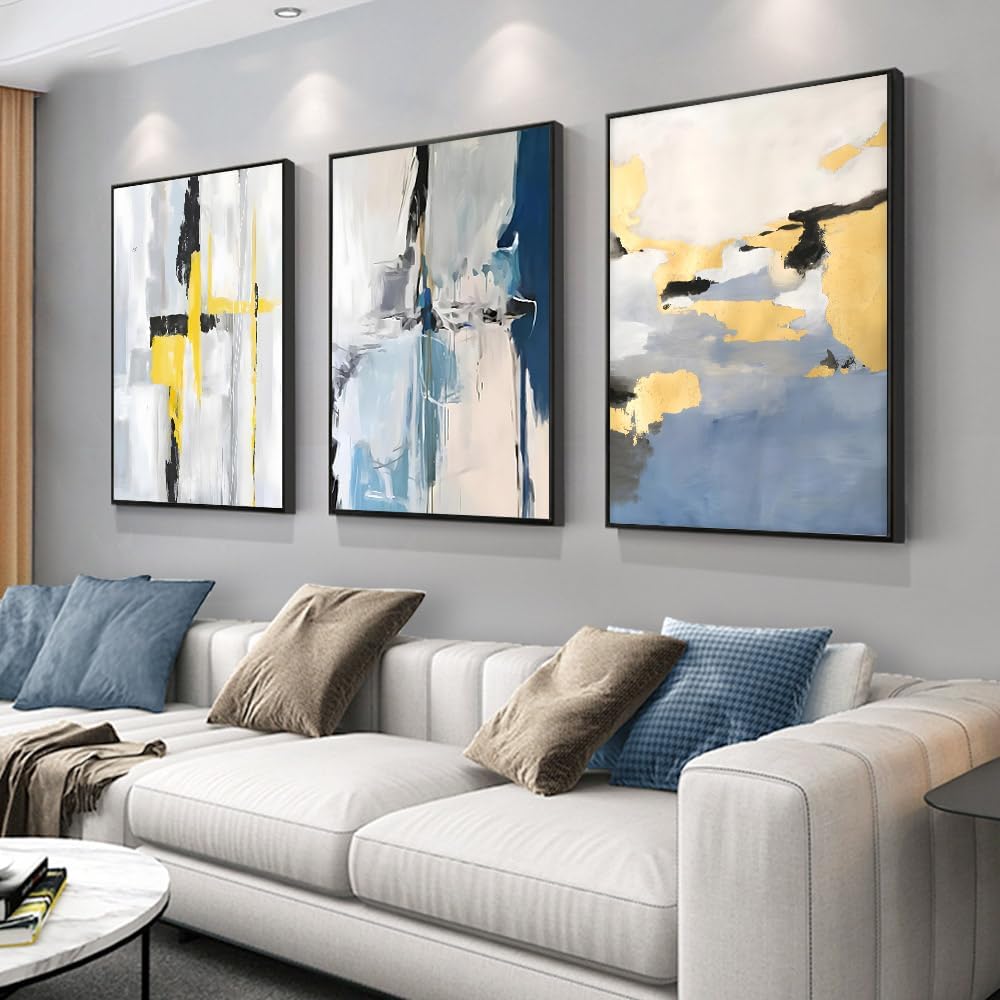 (Incomplete)Yaozeiki Abstract Wall Decor for Living Room Bedroom Wall Art Paintings Modern Minimalist painting Wall Artworks Hang Pictures for Office Decoration,3-Piece Wall Art 24 \"X 32\" Turquoise