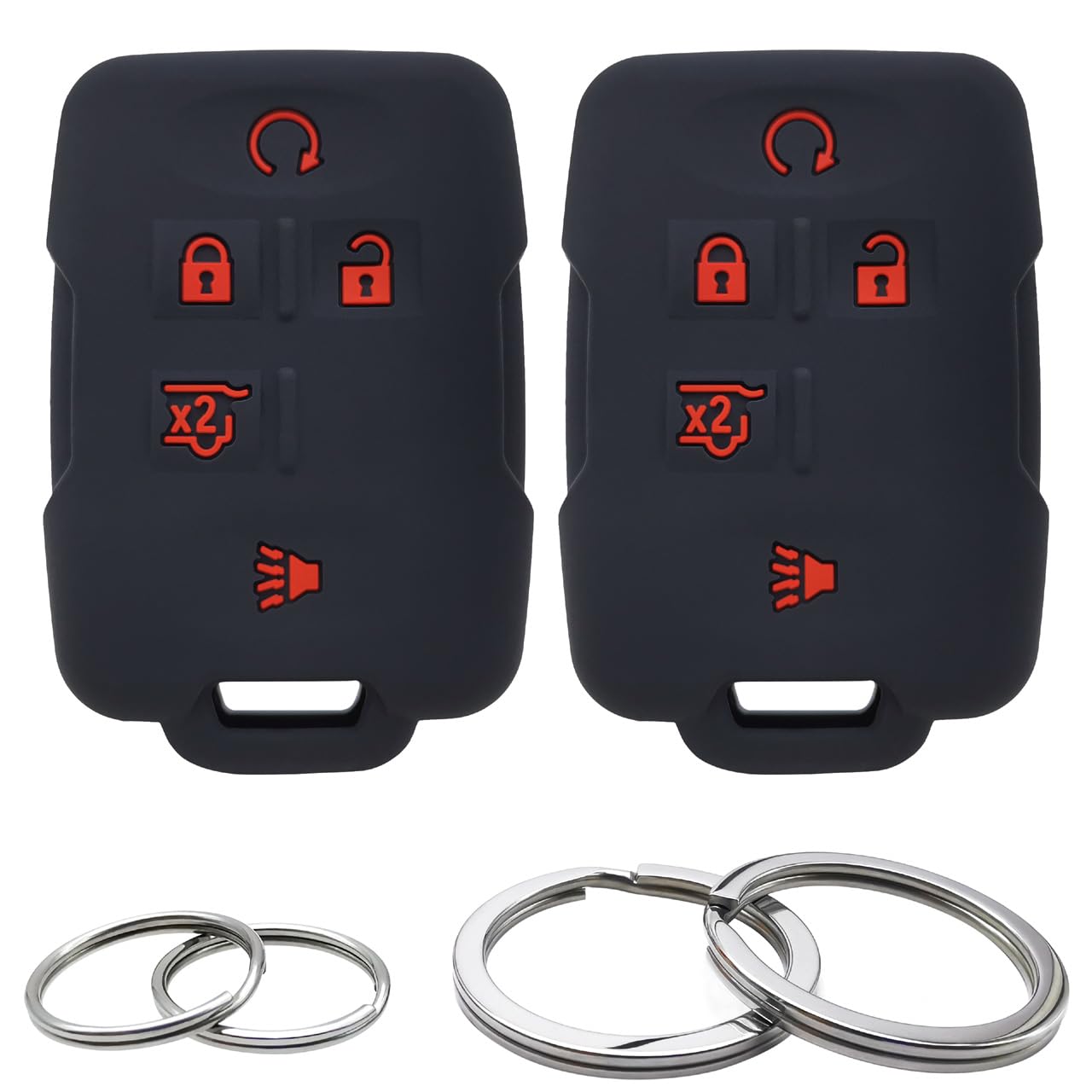 GFDesign 2Pcs Silicone 5 Buttons Key Fob Cover Remote Case Keyless Protector Compatible with Chevrolet Chevy Tahoe Suburban Silverado GMC Yukon Sierra 1500 M3N-32337100