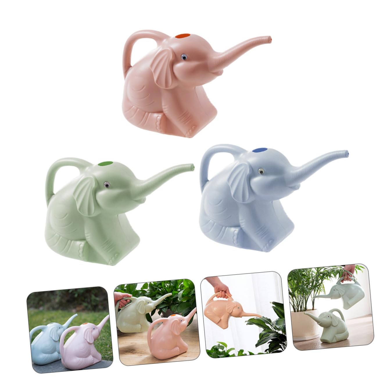 UPKOCH Regadera de Elefante Pequeña Ecológica para Jardinería de PVC Operación Simple Paquete de 3 Piezas Color Aleatorio Adecuado para Riego en Interiores y Exteriores
